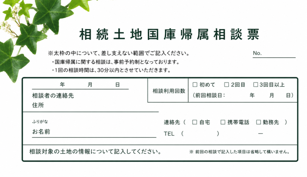 相続土地国庫帰属制度の相談窓口で使用される相談票
