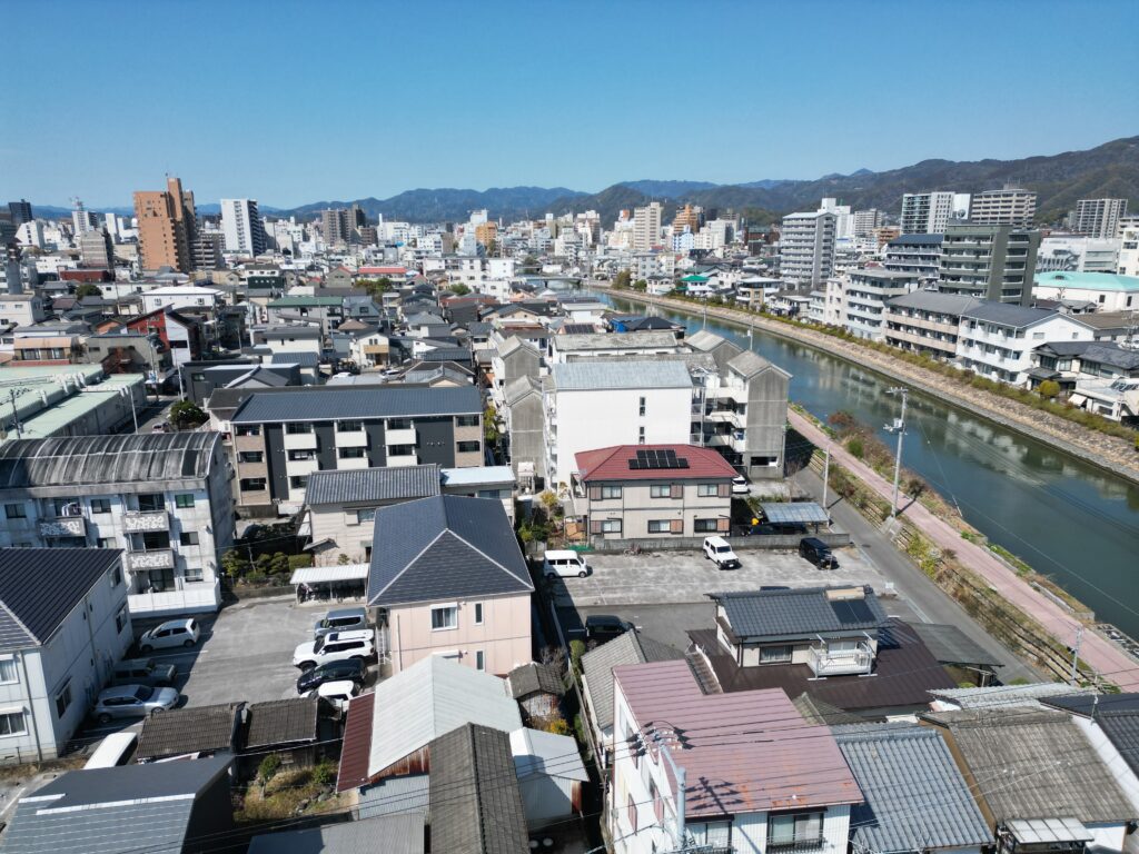 高知市中心市街地のドローン空撮写真