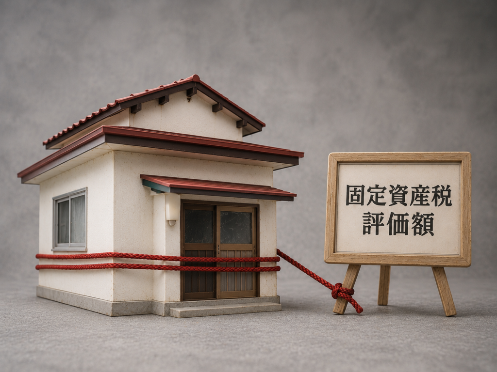 市場価値が低い空き家と固定資産税評価額の関係を表現したイメージ画像