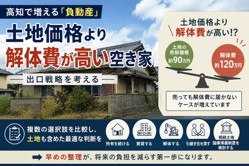 土地価格より解体費が高い空き家の問題と出口戦略を解説するイメージ画像