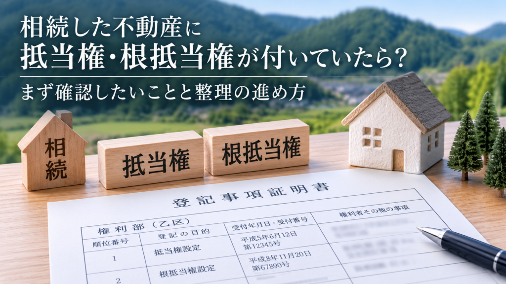相続した不動産に設定された抵当権・根抵当権と登記事項証明書をイメージしたアイキャッチ画像