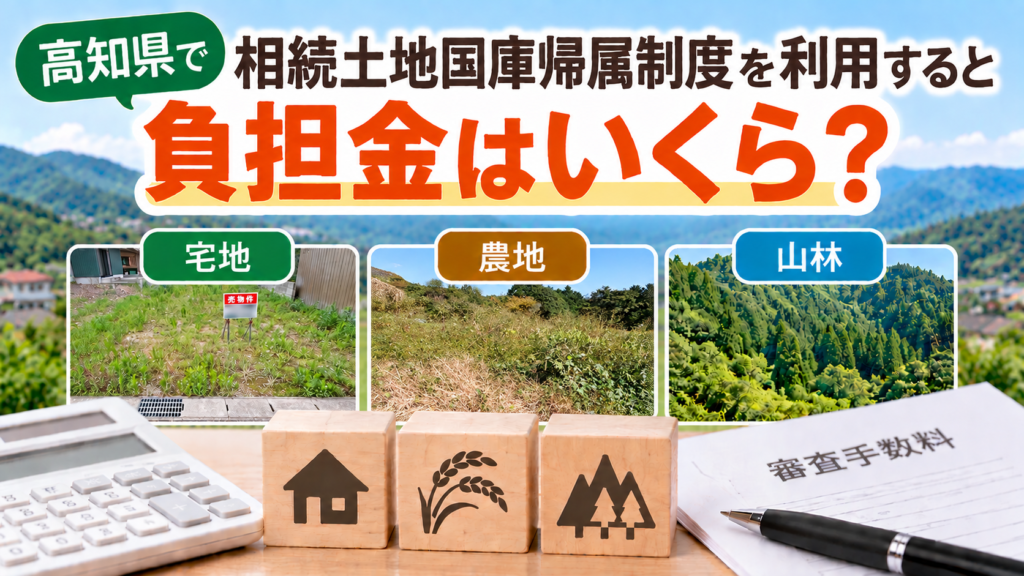 高知県の相続土地国庫帰属制度の負担金を解説。宅地・農地・山林と審査手数料のイメージ