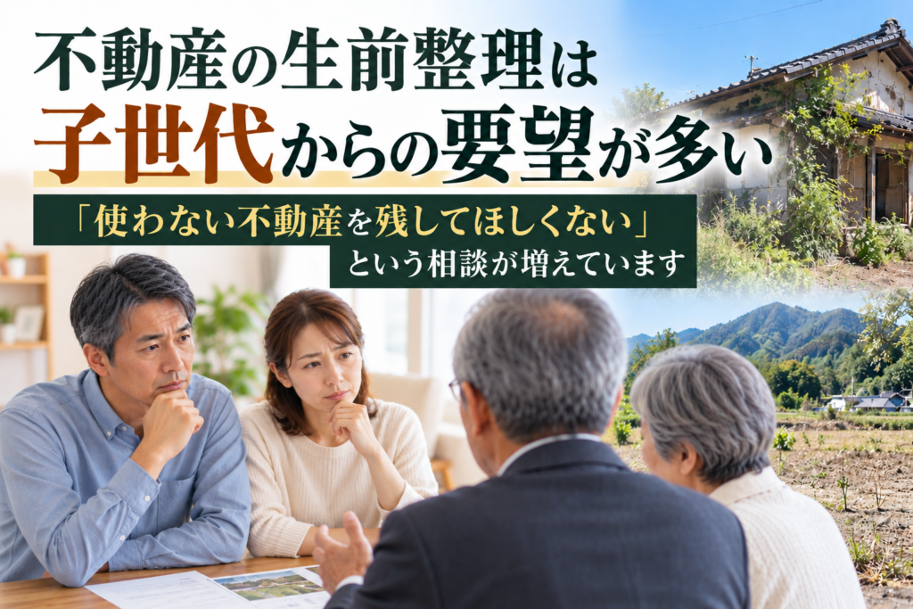 使わない不動産の生前整理について話し合う親世代と子世代