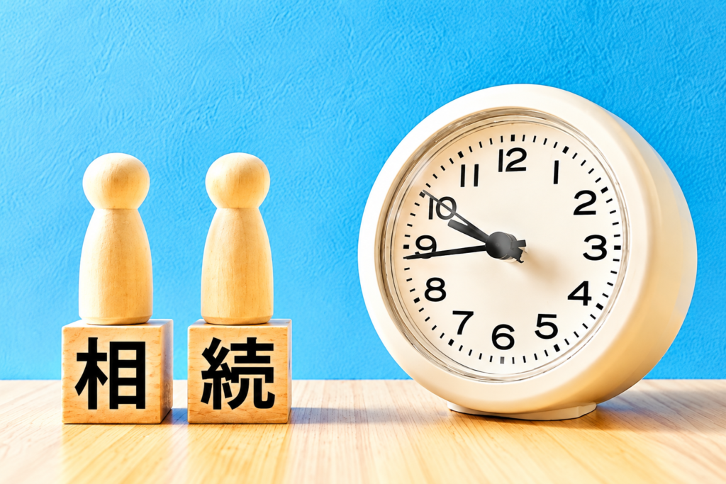 相続した不動産の整理をイメージした「相続」の文字と時計